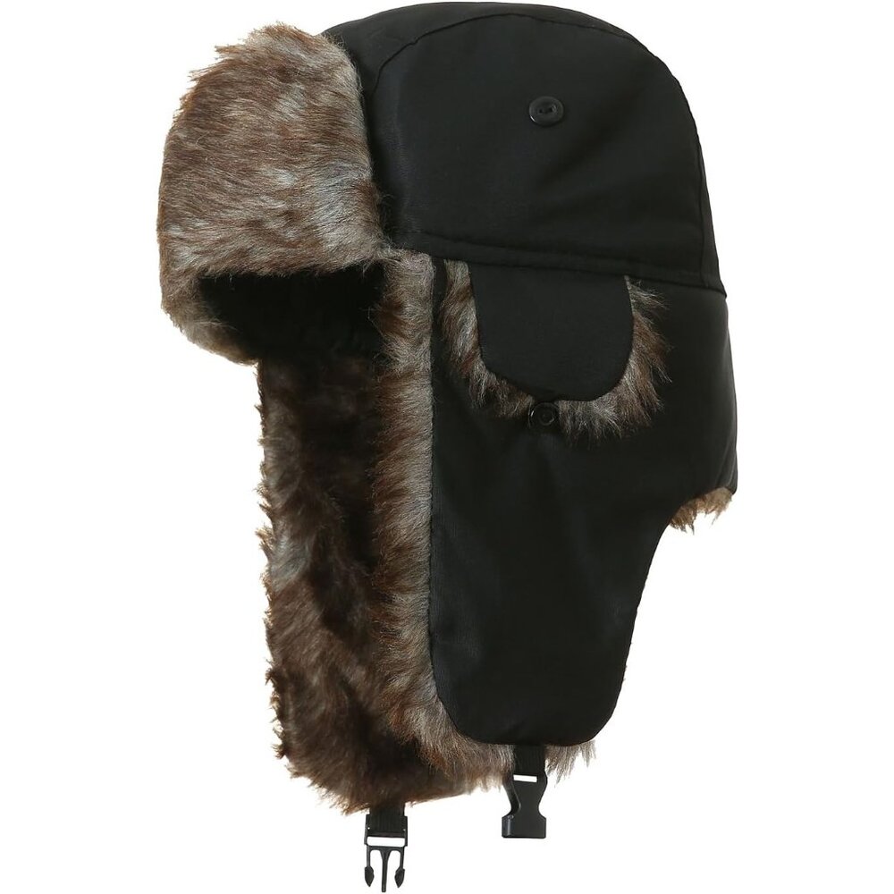 Unisex Black 100% Polyester Snow Skiing Trooper Winter Ear Flaps Trapper Hat